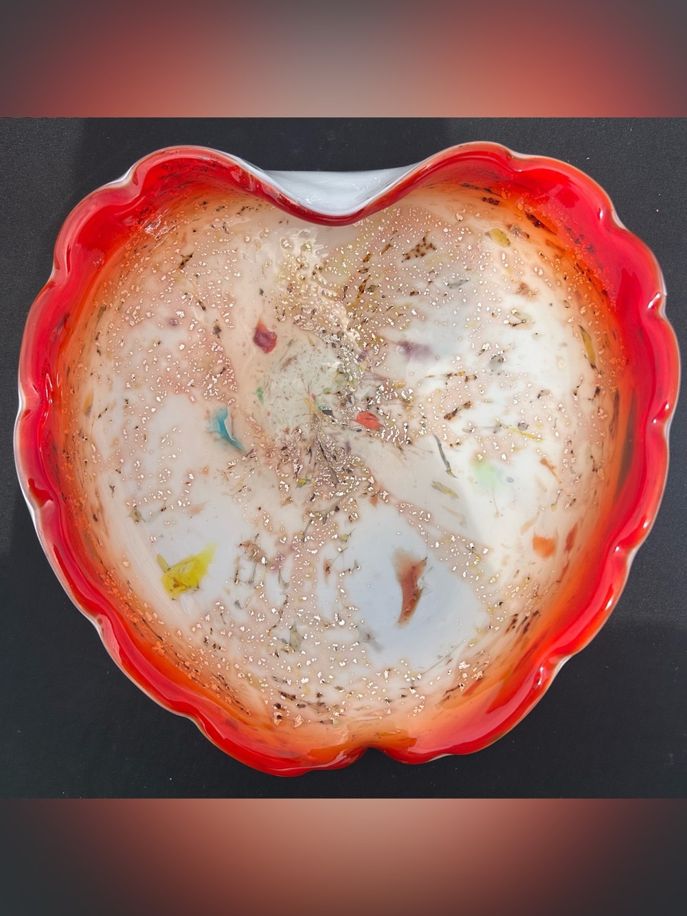 Vintage Mid-Century Murano Art Glass "Tutti Frutti" Heart Bowl